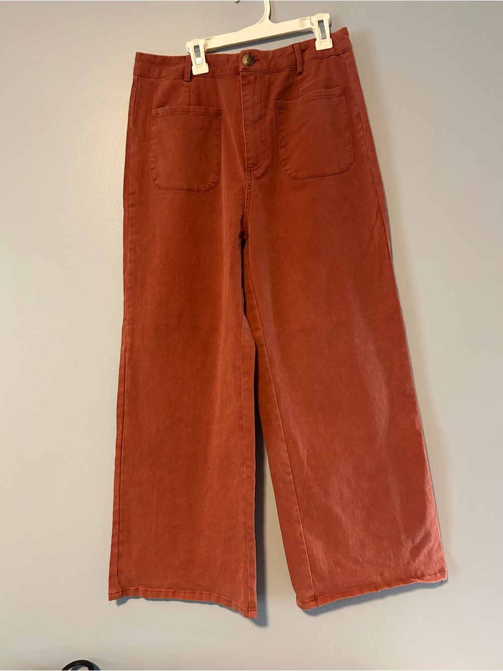 entro Wide-Leg Cotton Stretch Pants in Rust Orange Size 10-12